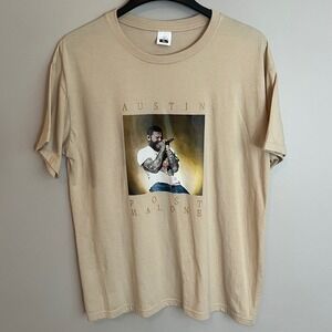 Post Malone Austin Tour T-Shirt Tan Mens XL 2023 Concert Graphic Tee Band Merch